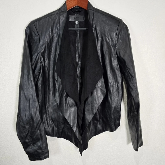 BLANK NYC Black Faux Leather Drape Open‎ Front Jacket Size Medium - Picture 1 of 8